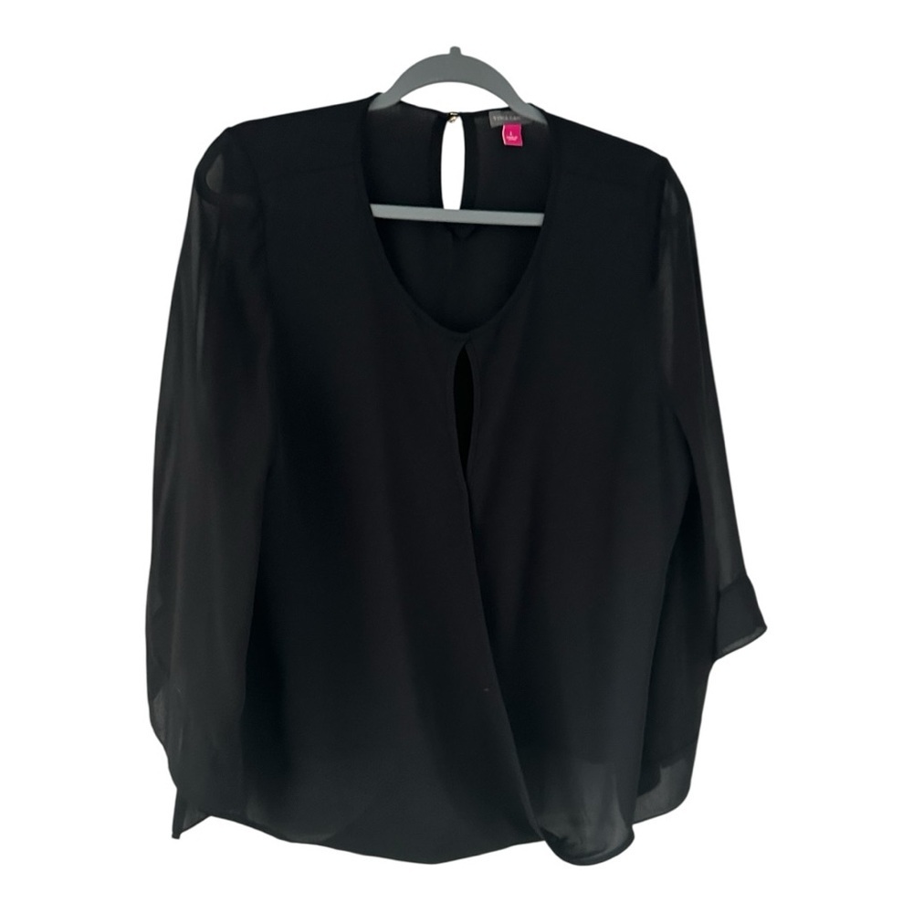 Vincel Camito Bell Sleeve Keyhole Blouse Elegant Black Women's Size L